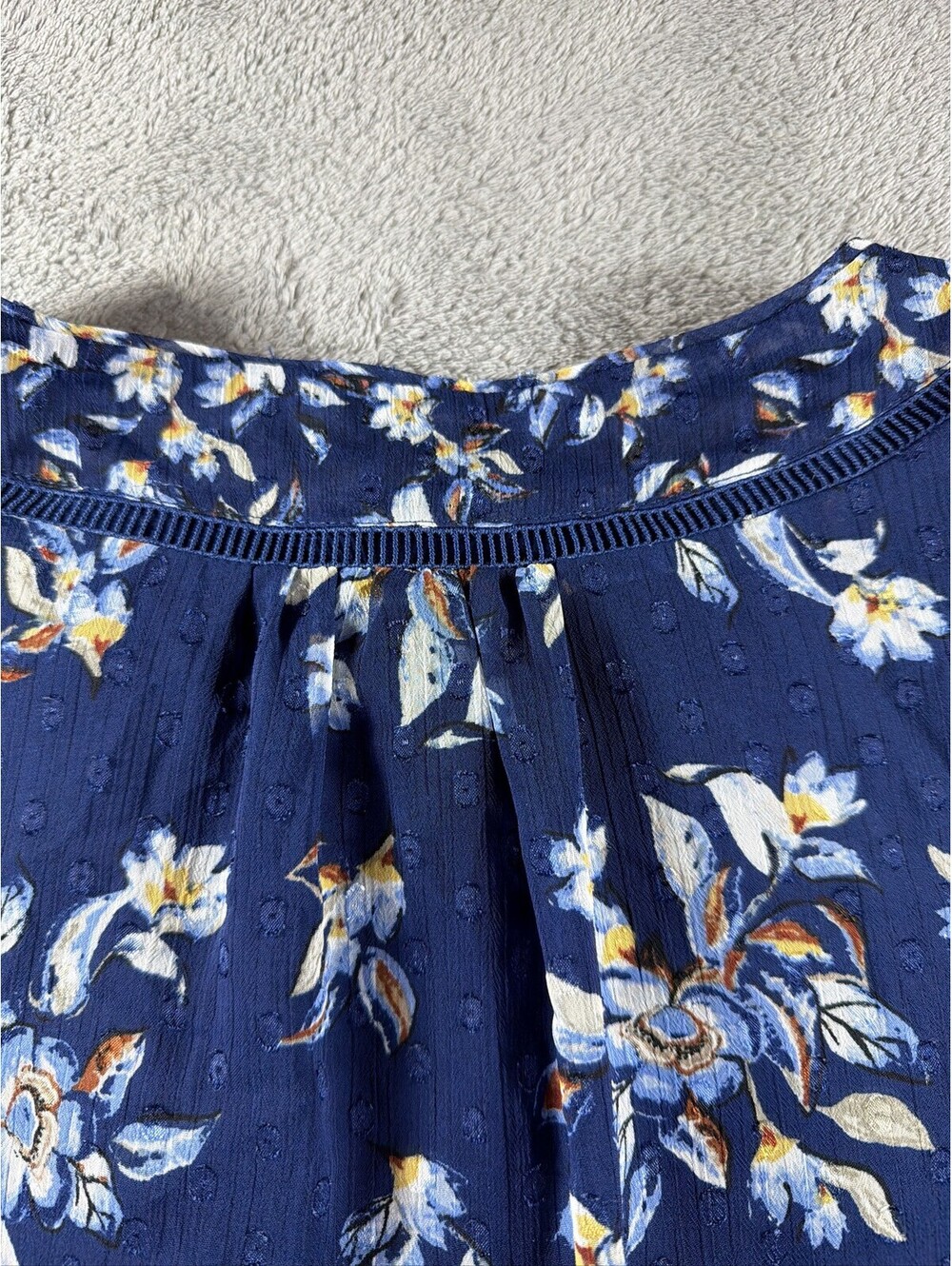 White House Black Market Dress L Blue Floral Boho Tassel Tie Bell Sleeve - Picture 7 of 12